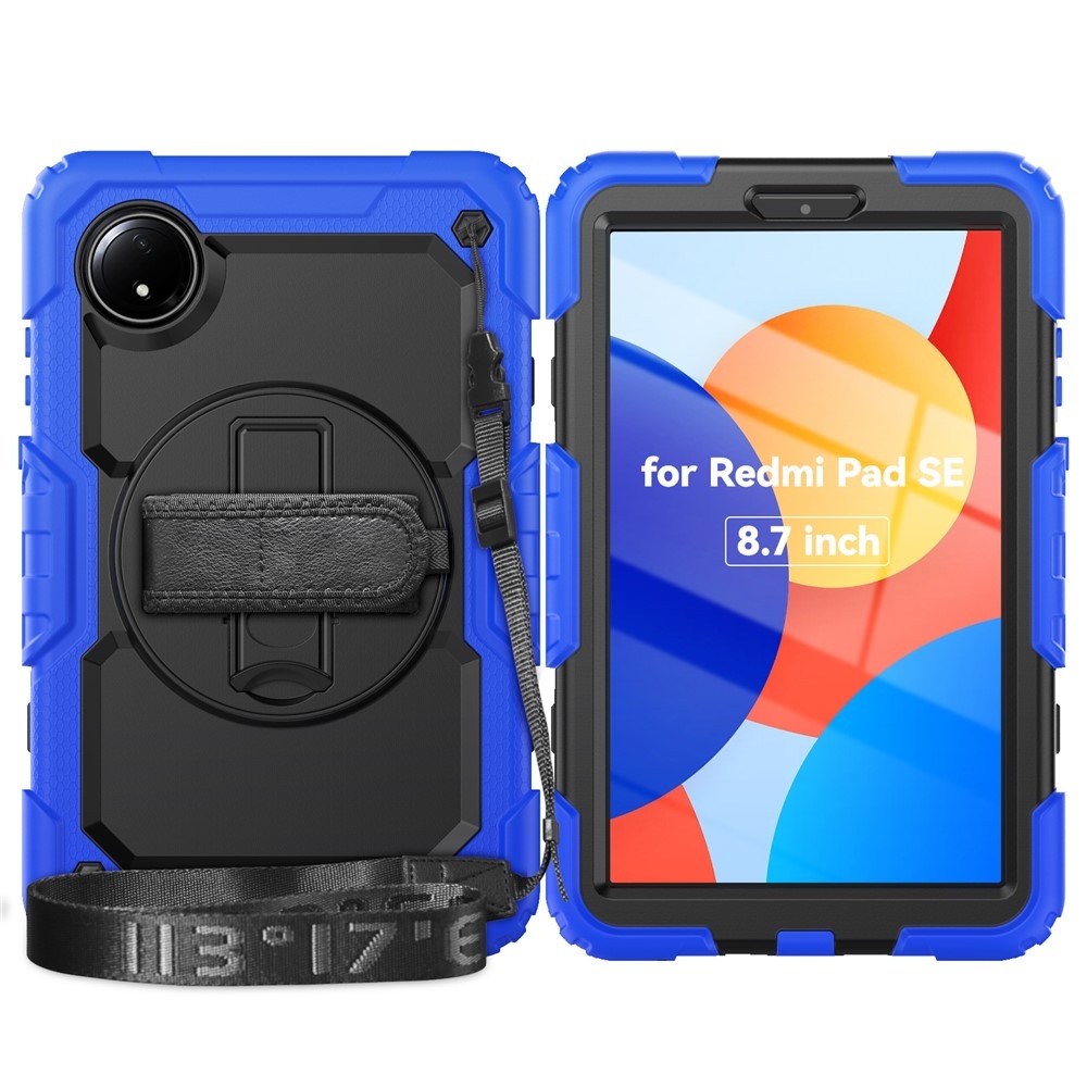 Strap odolný kryt s držiakom na ruku a ramenným popruhom na Xiaomi Redmi Pad SE 8.7 - tmavomodrý