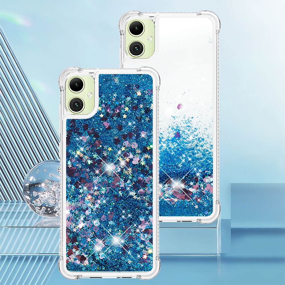 Glitter presýpací gélový obal na Samsung Galaxy A07 4G - modrý/srdiečka