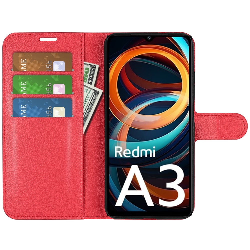 Litchi knižkové púzdro na Xiaomi Redmi A3 - červené