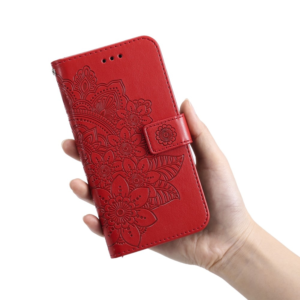 Floral knižkové puzdro na Realme 14 5G - červené