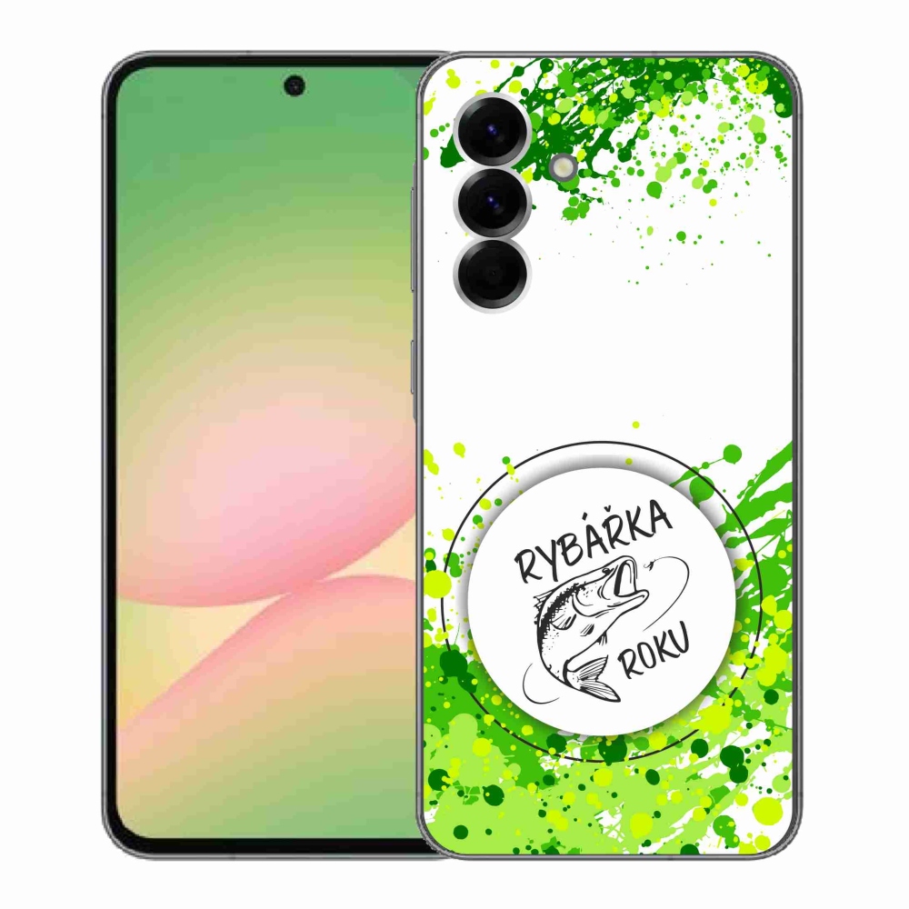Gélový kryt mmCase na Samsung Galaxy A56 5G - rybárka roku biele pozadie