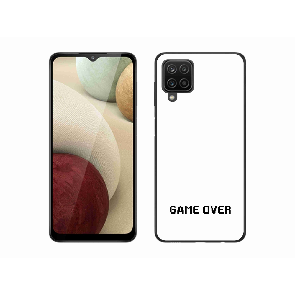 Gélový kryt mmCase na Samsung Galaxy A12 - game over biele pozadie