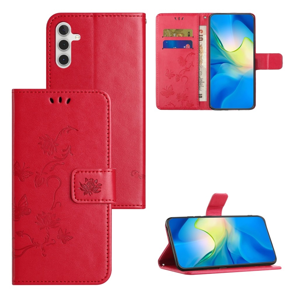 Flower knižkové púzdro na Samsung Galaxy A25 5G - červené
