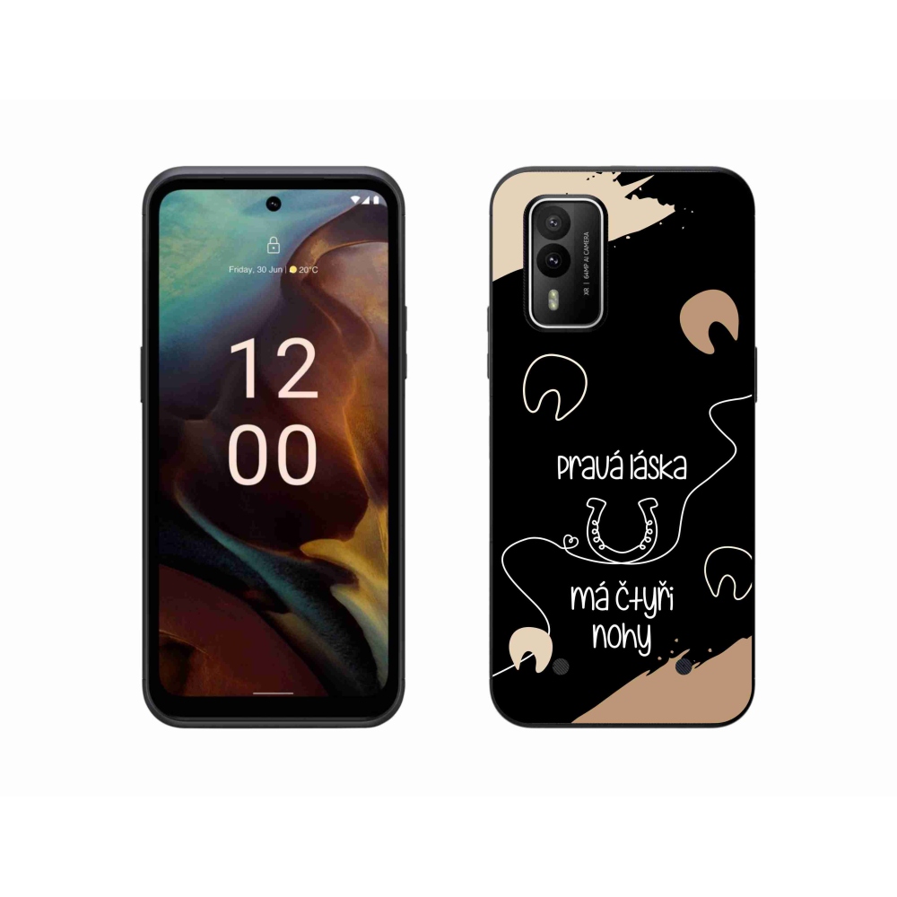 Gélový kryt mmCase na Nokia XR21 - konský motív čierne pozadie