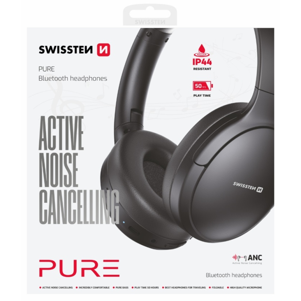 Swissten bluetooth slúchadlá ANC PURE - čierne