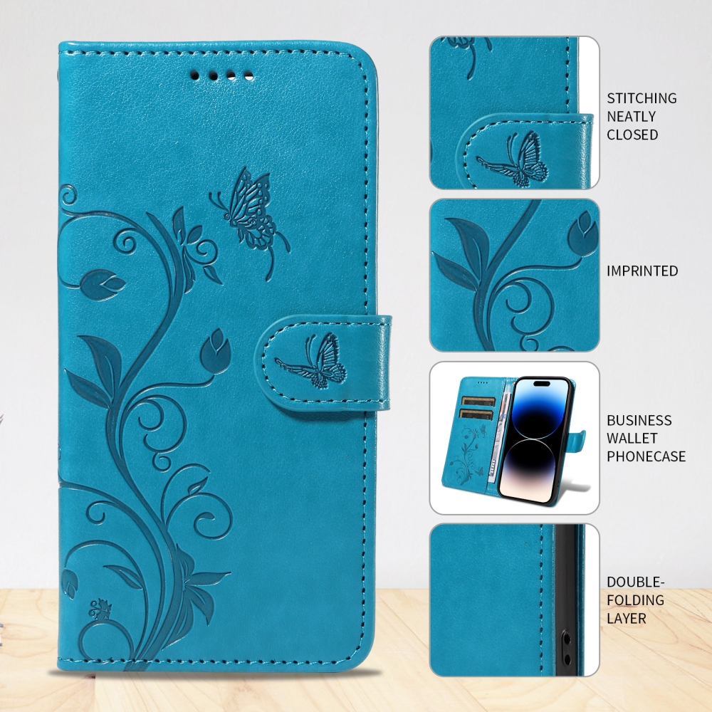 Flowery knižkové púzdro na Xiaomi Redmi 15 4G (171mm) - modré