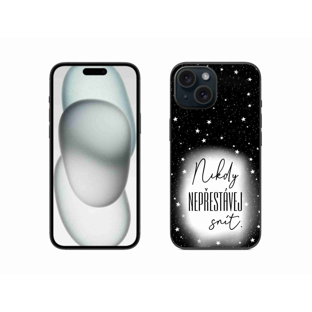 Gélový kryt mmCase na iPhone 15 - citát 1 bieločierne pozadie