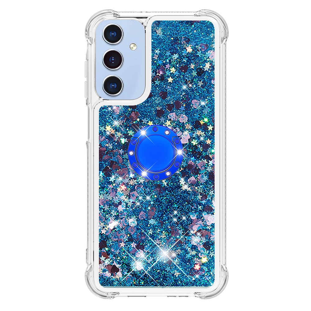 Glitt presýpacie gélový obal s krúžkom na prst na Samsung Galaxy A17 5G - modrý/srdiečka