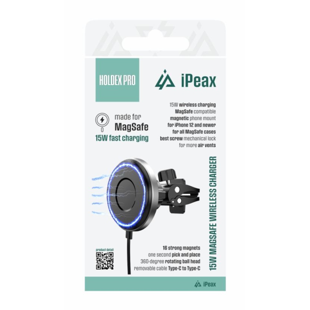 iPEAX Držiak do auta s bezdrôtovým nabíjaním HOLDEX PRO - čierny