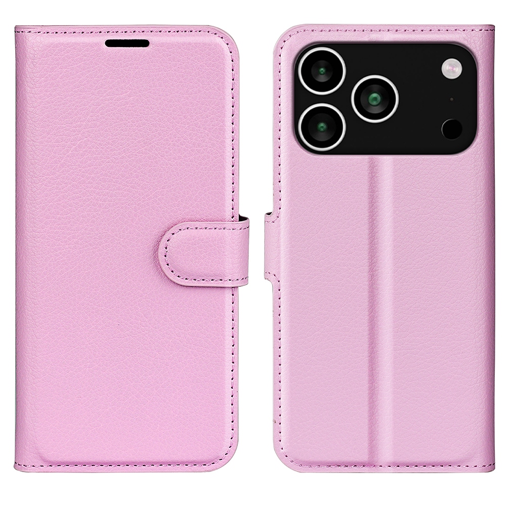 Litchi knižkové púzdro na iPhone 17 Pro - ružový