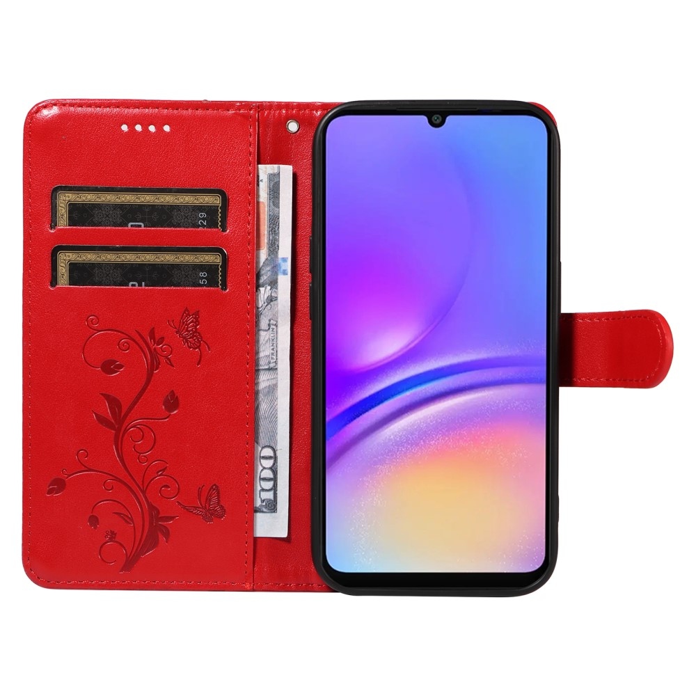 Flowery knižkové púzdro na Samsung Galaxy A06 4G - červené