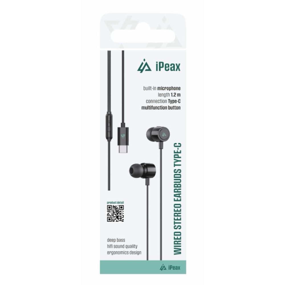 iPEAX Drôtové slúchadlá USB-C - čierna