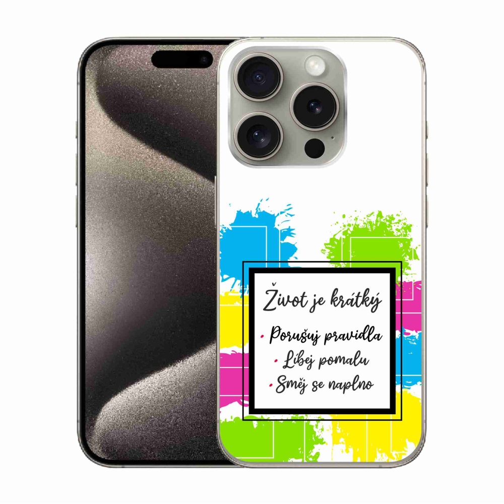 Gélový kryt mmCase na iPhone 15 Pro - citát 5 biele pozadie