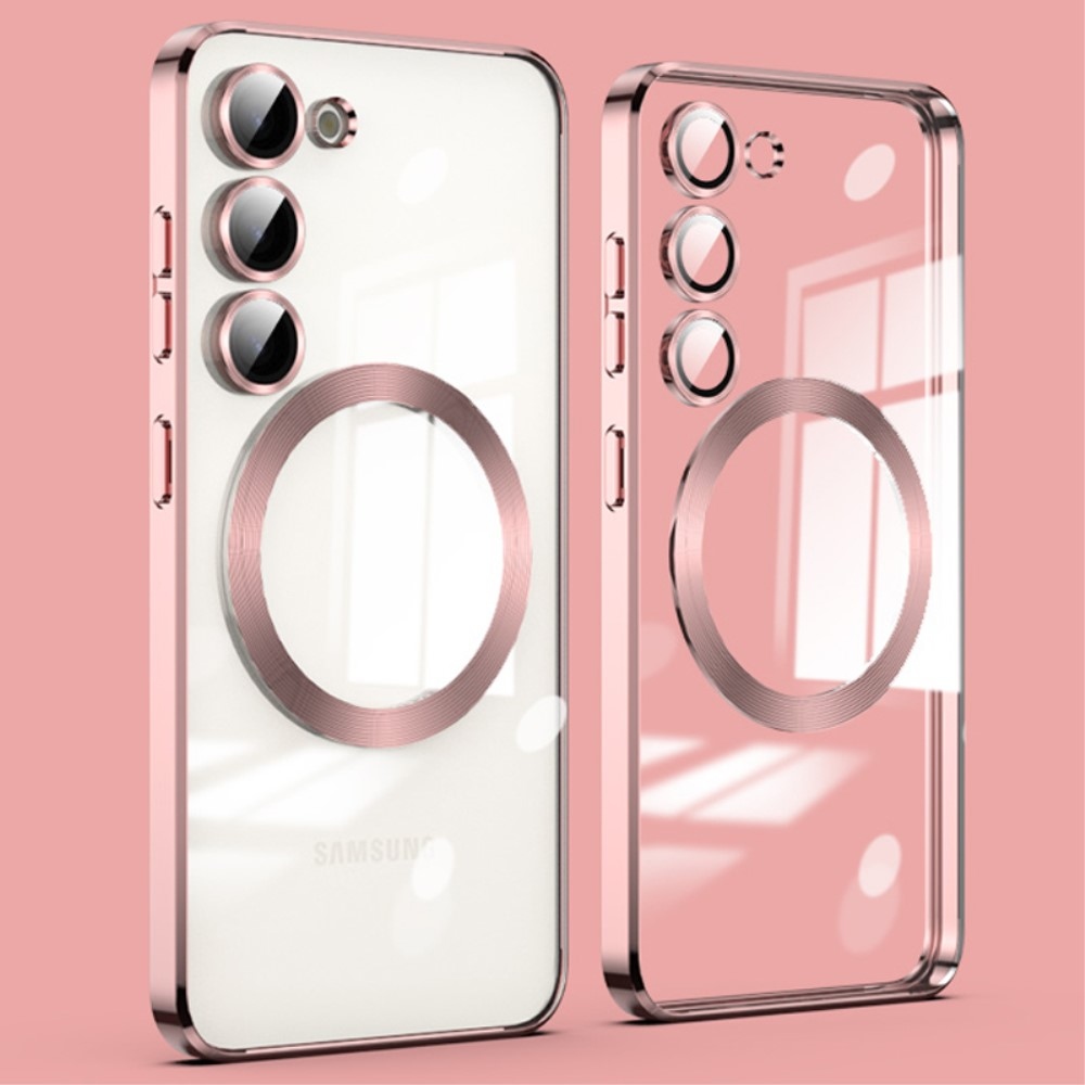 Clear obal s ochranou fotoaparátu a podporou MagSafe na Samsung Galaxy S23 - ružovozlatý