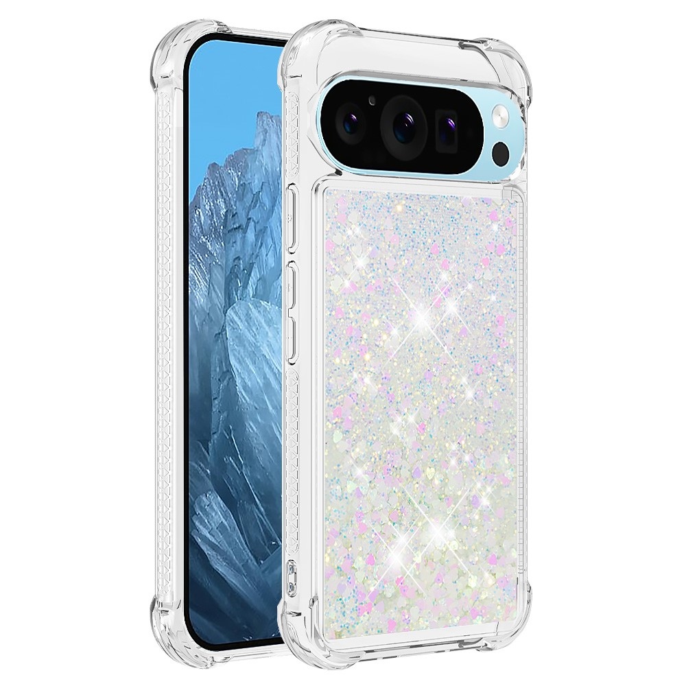 Glitter presýpací gélový obal na Google Pixel 10 Pro/Pixel 10 - ružovostrieborný/srdiečka