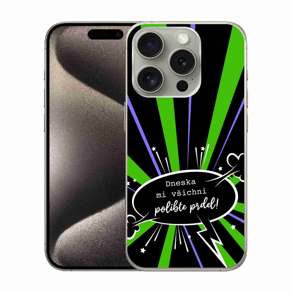 Gélový kryt mmCase na iPhone 15 Pro - vtipný text 15 čierne pozadie