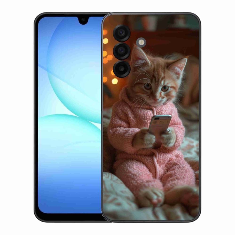 Gélový kryt mmCase na Samsung Galaxy A17 5G - mačiatko s mobilom