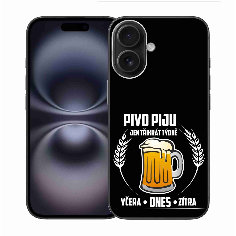 Gélový kryt mmCase na iPhone 16 - pivný motív čierne pozadie