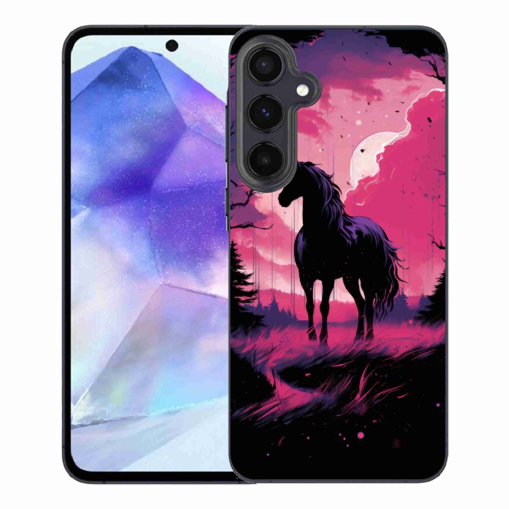 Gélový kryt mmCase na Samsung Galaxy A55 5G - čierny kreslený kôň 1