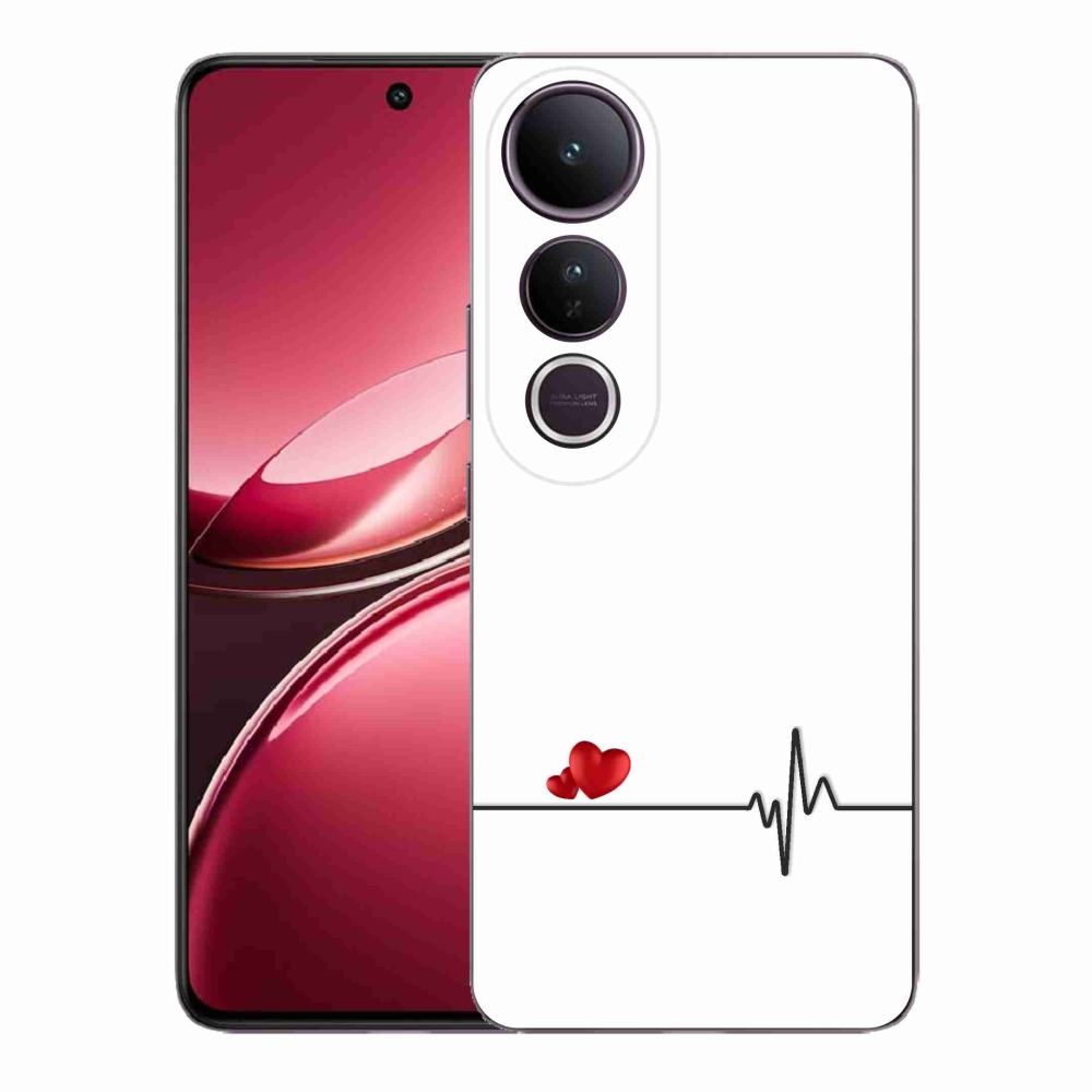 Gélový kryt mmCase na Vivo V50 Lite 4G/5G - srdce a tep biele pozadie