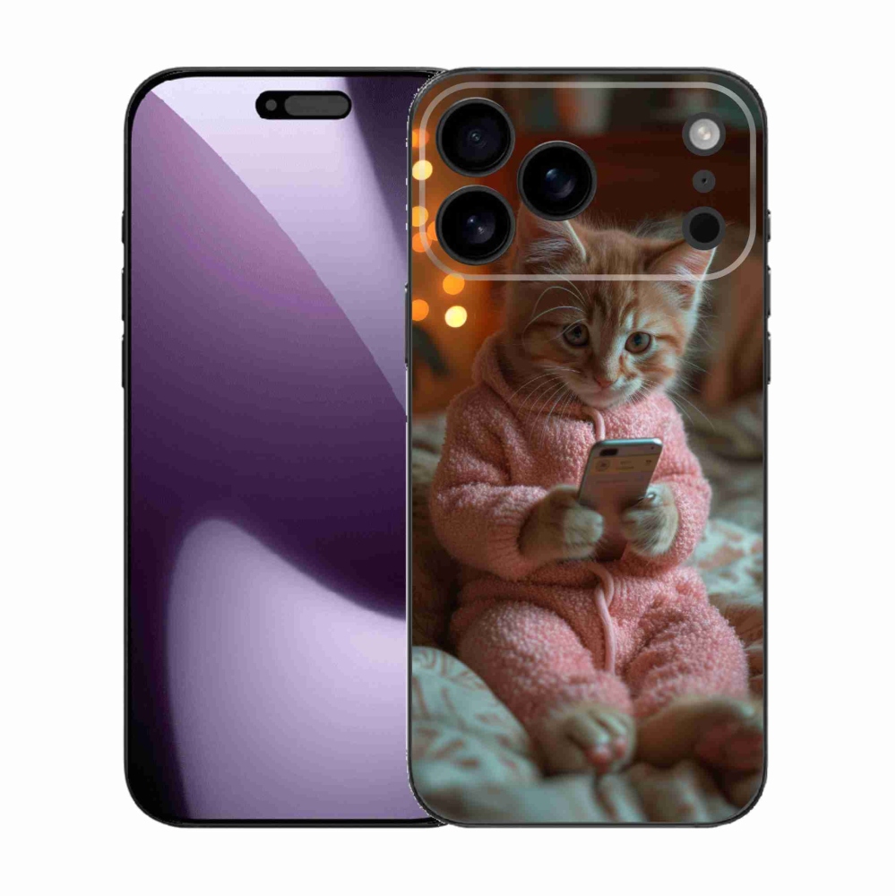 Gélový kryt mmCase na iPhone 17 Pro Max - mačiatko s mobilom