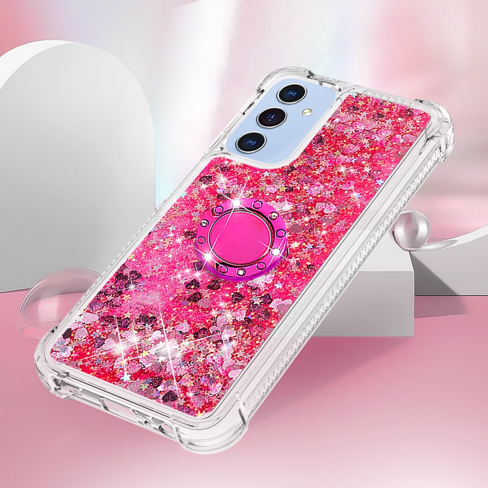 Glitt presýpací gélový obal s krúžkom na prst na Samsung Galaxy A17 5G - ružový/srdiečka