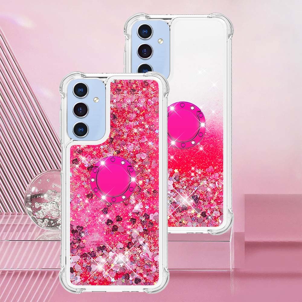 Glitt presýpací gélový obal s krúžkom na prst na Samsung Galaxy A17 5G - ružový/srdiečka