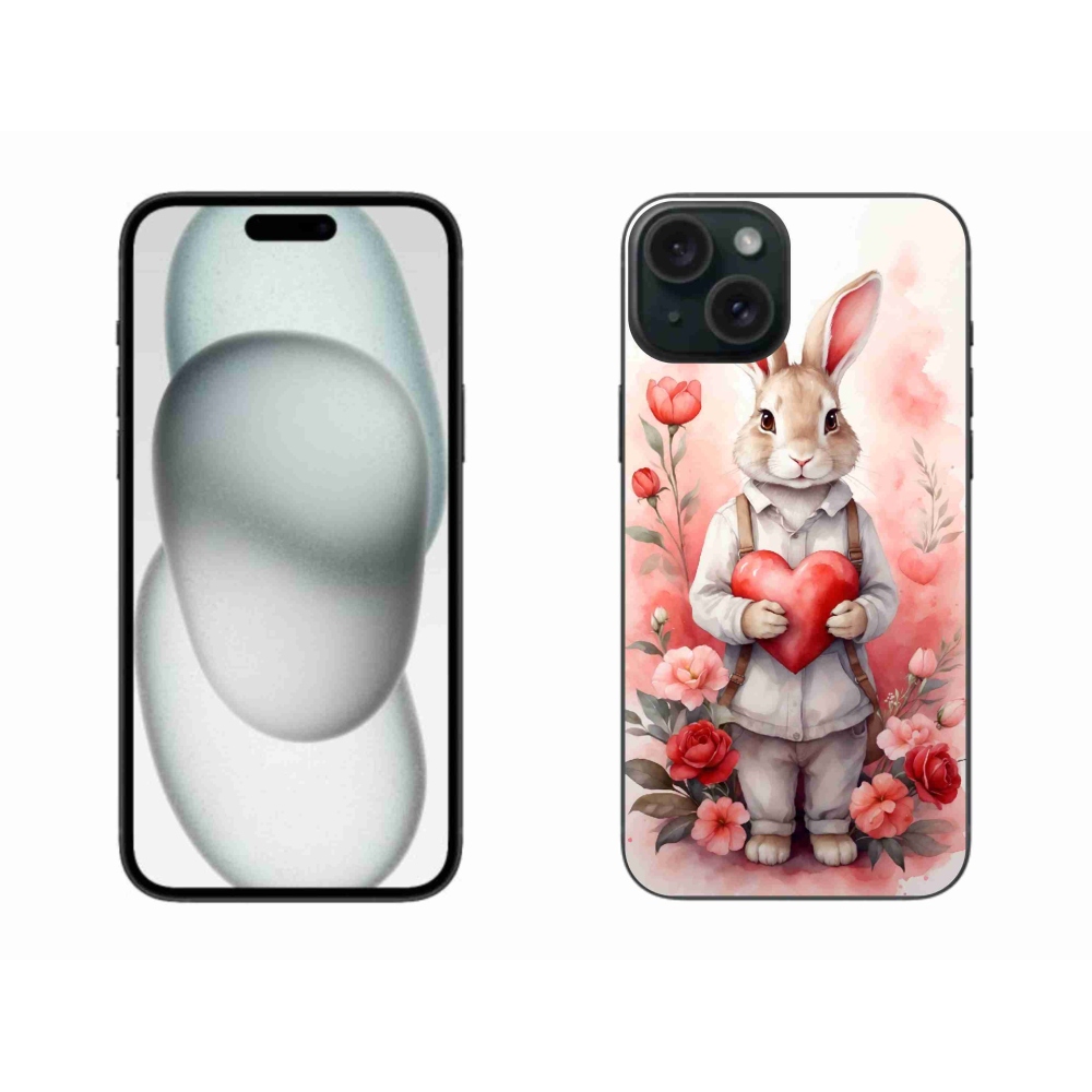 Gélový kryt mmCase na iPhone 15 Plus - zajac so srdiečkom