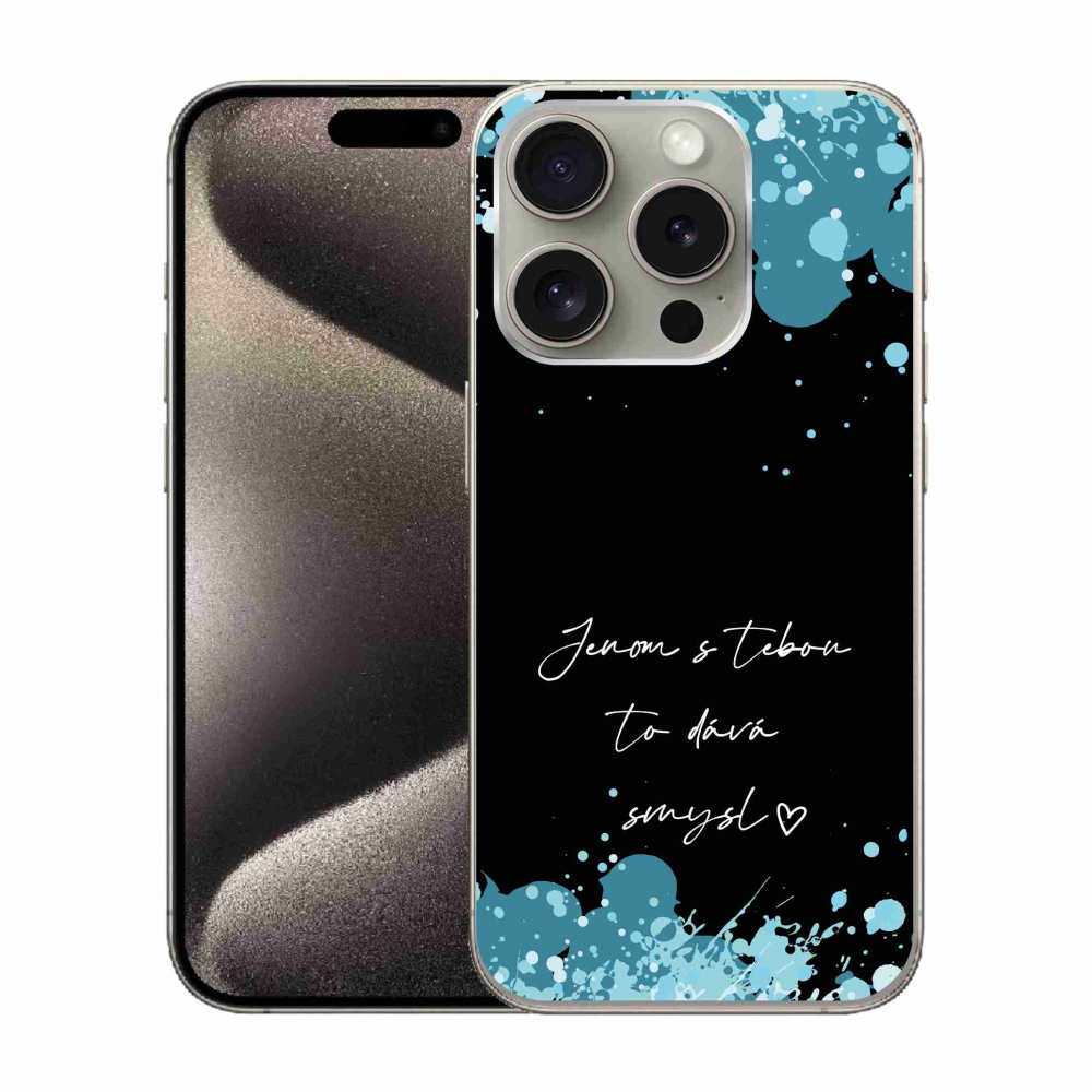 Gélový kryt mmCase na iPhone 15 Pro - zamilovaný text čierne pozadie