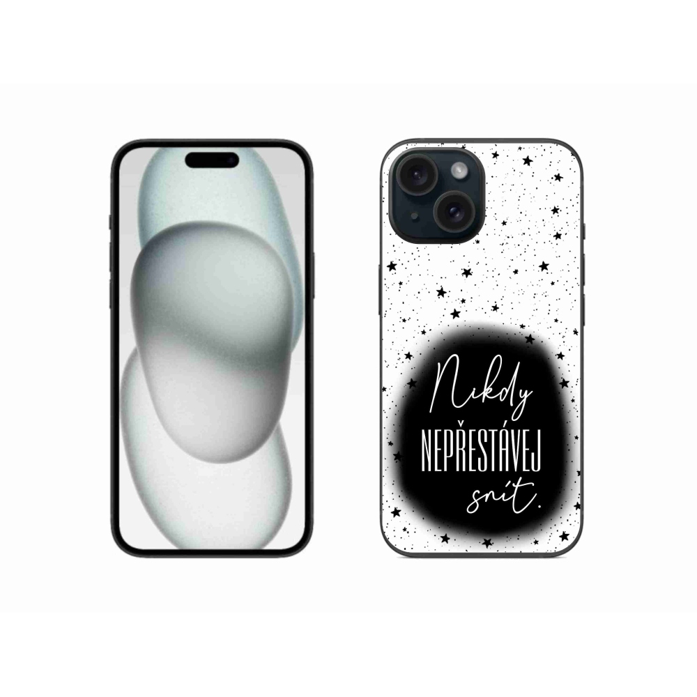 Gélový kryt mmCase na iPhone 15 - citát 1 čiernobiele pozadie