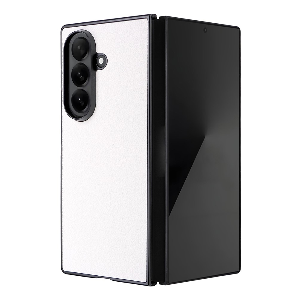 Leather plastový obal potiahnutý umelou kožou na Samsung Galaxy Z Fold7 5G - biely
