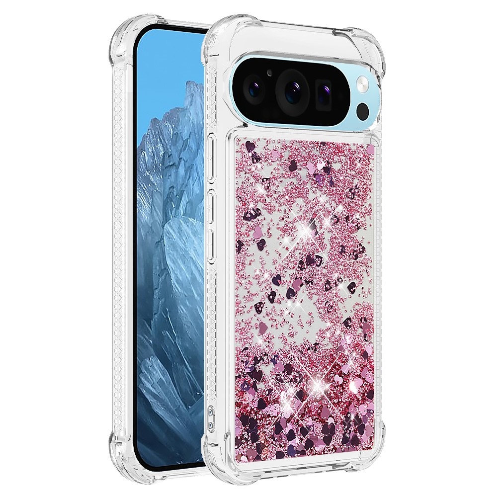 Glitter presýpací gélový obal na Google Pixel 10 Pro/Pixel 10 - ružovozlatý/srdiečka