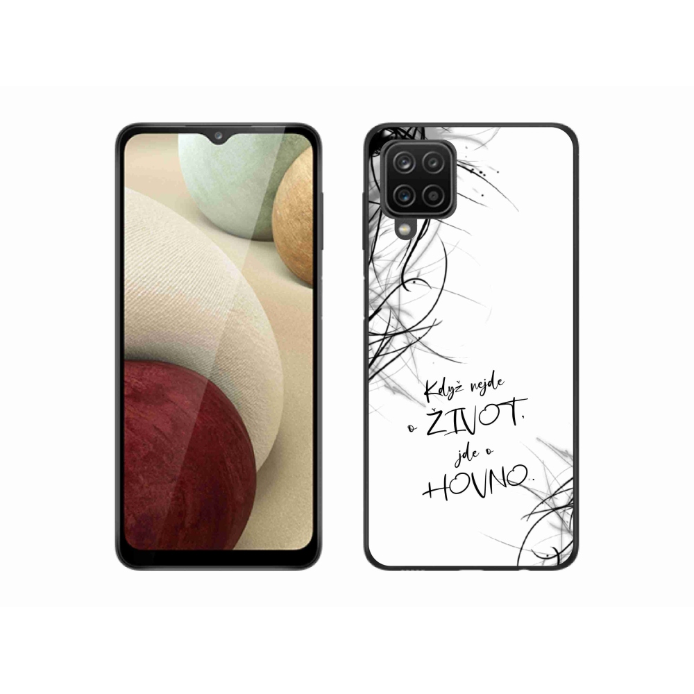 Gélový kryt mmCase na Samsung Galaxy A12 - vtipný text 16 biele pozadie
