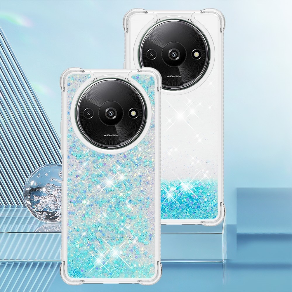 Glitter gélový presýpací obal na Xiaomi Redmi A3 - modrý/hviezdičky