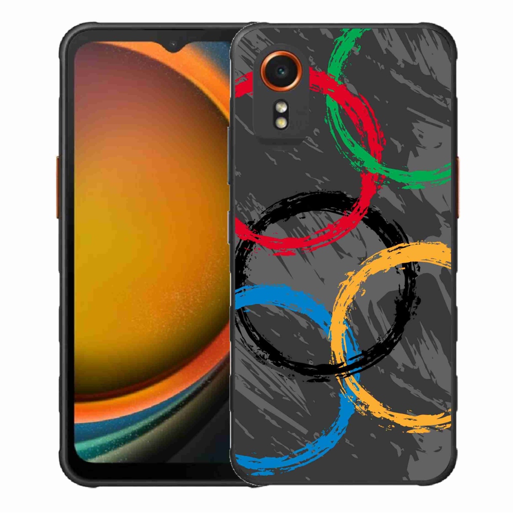 Gélový kryt mmCase na Samsung Galaxy Xcover 7 - olympijské kruhy čierne pozadie