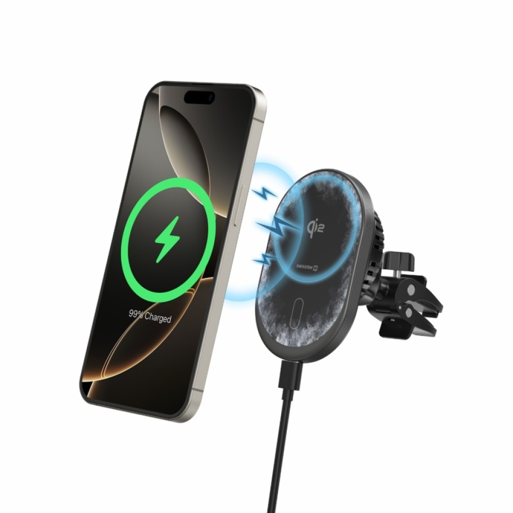 Swissten magnetický držiak do ventilácie Magride s bezdrôtovým nabíjaním QI2 15W (kompatibilný s magsafe)