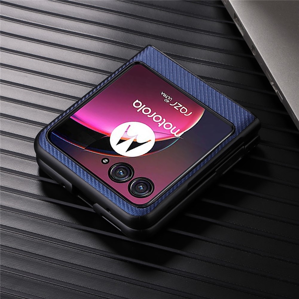 Textúry plastový kryt s umelou kožou na Motorola Razr 40 Ultra 5G - modrý