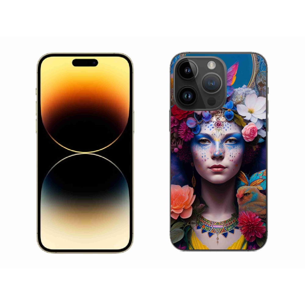 Gélový kryt mmCase na iPhone 14 Pro Max - žena s kvetinami