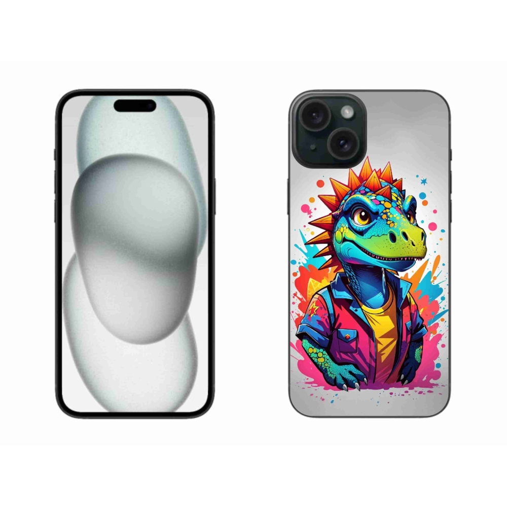 Gélový kryt mmCase na iPhone 15 Plus - farebný dinosaurus