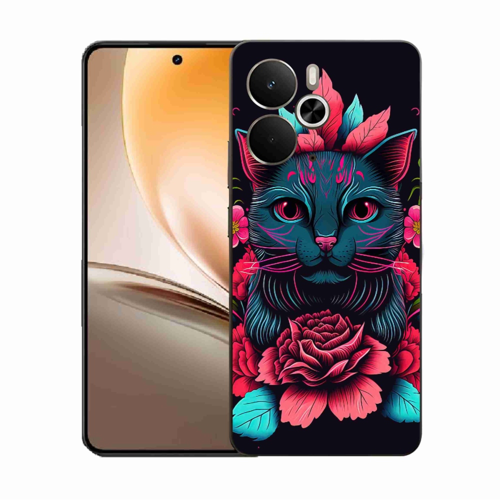 Gélový kryt mmCase na Realme 14 5G - kvety a mačka