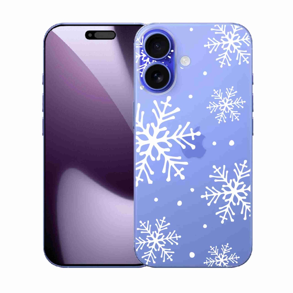 Gélový kryt mmCase na iPhone 17 - biele vločky na priehľadnom pozadí