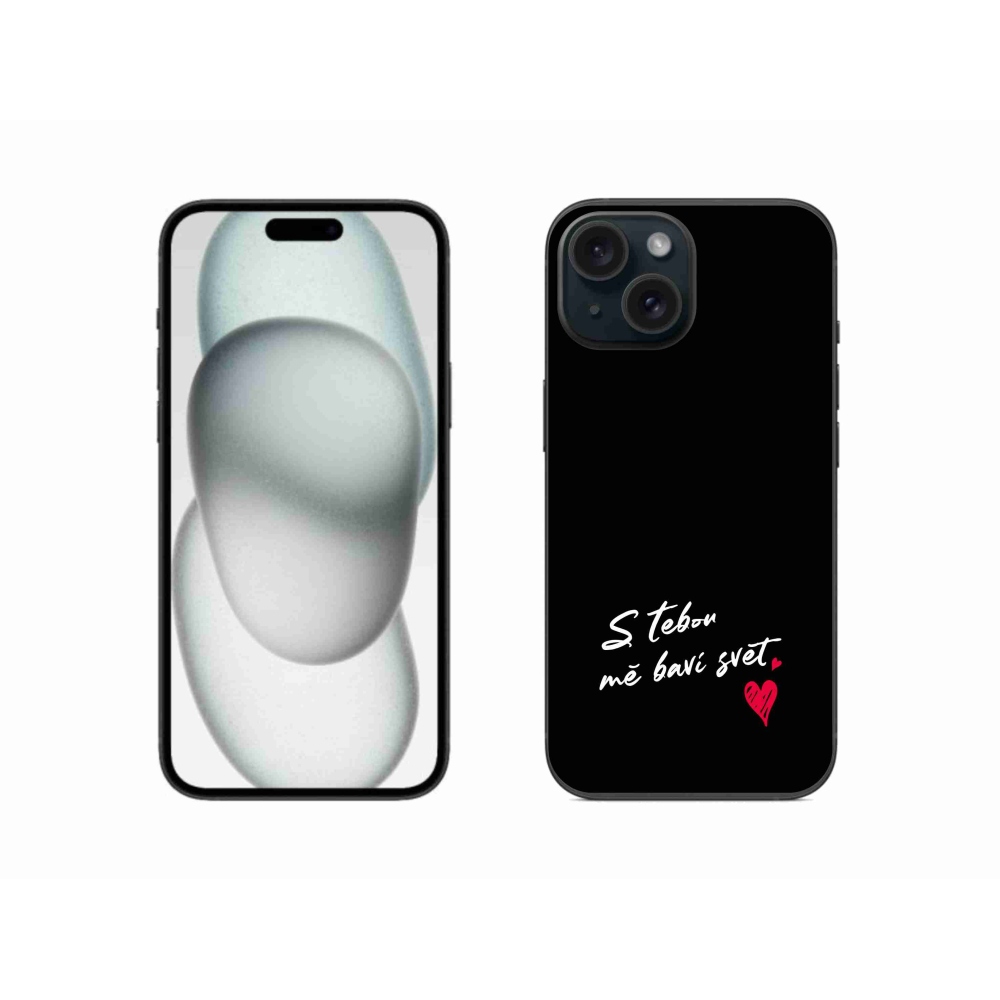 Gélový kryt mmCase na iPhone 15 - zamilovaný text 1 čierne pozadie
