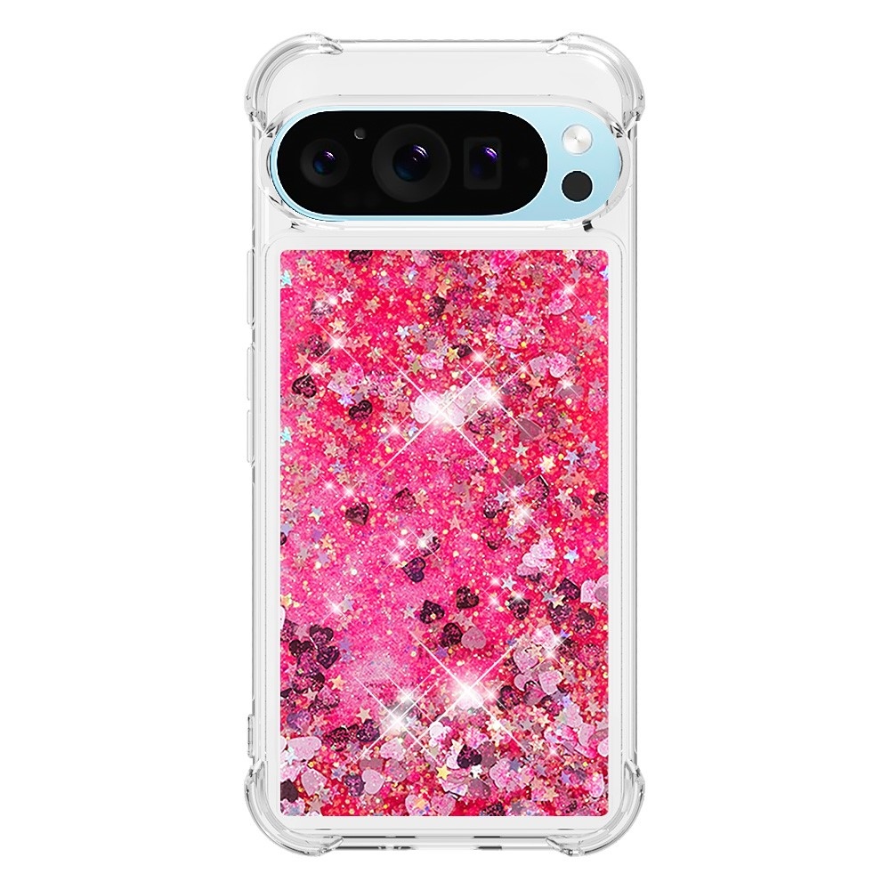 Glitter presýpací gélový obal na Google Pixel 10 Pro/Pixel 10 - ružový/srdiečka