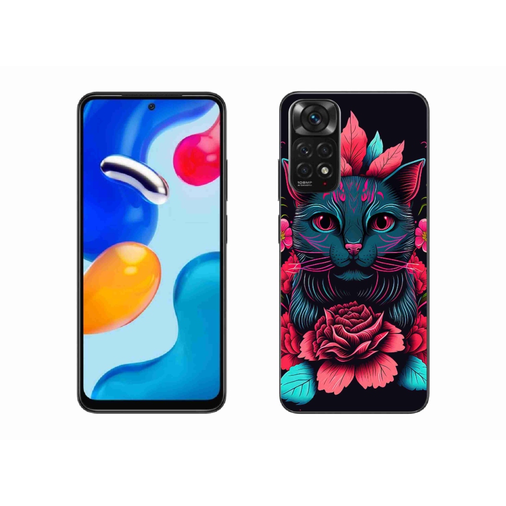 Gélový kryt mmCase na Xiaomi Redmi Note 11S 4G - kvety a mačka