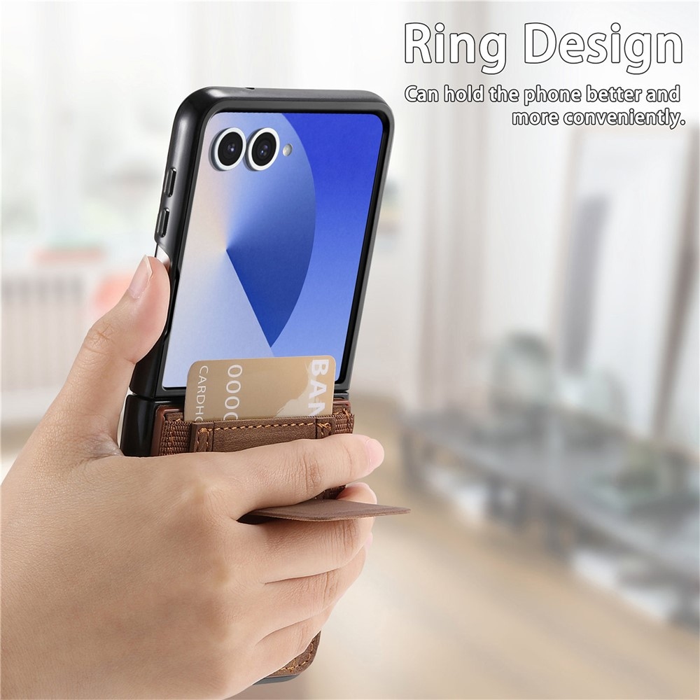 Luxurious plastový kryt s umelou kožou na Samsung Galaxy Z Flip7 5G - hnedý