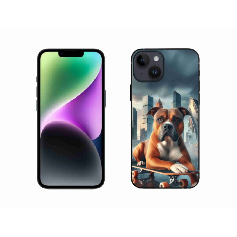 Gélový kryt mmCase na iPhone 14 - pes na skateboarde