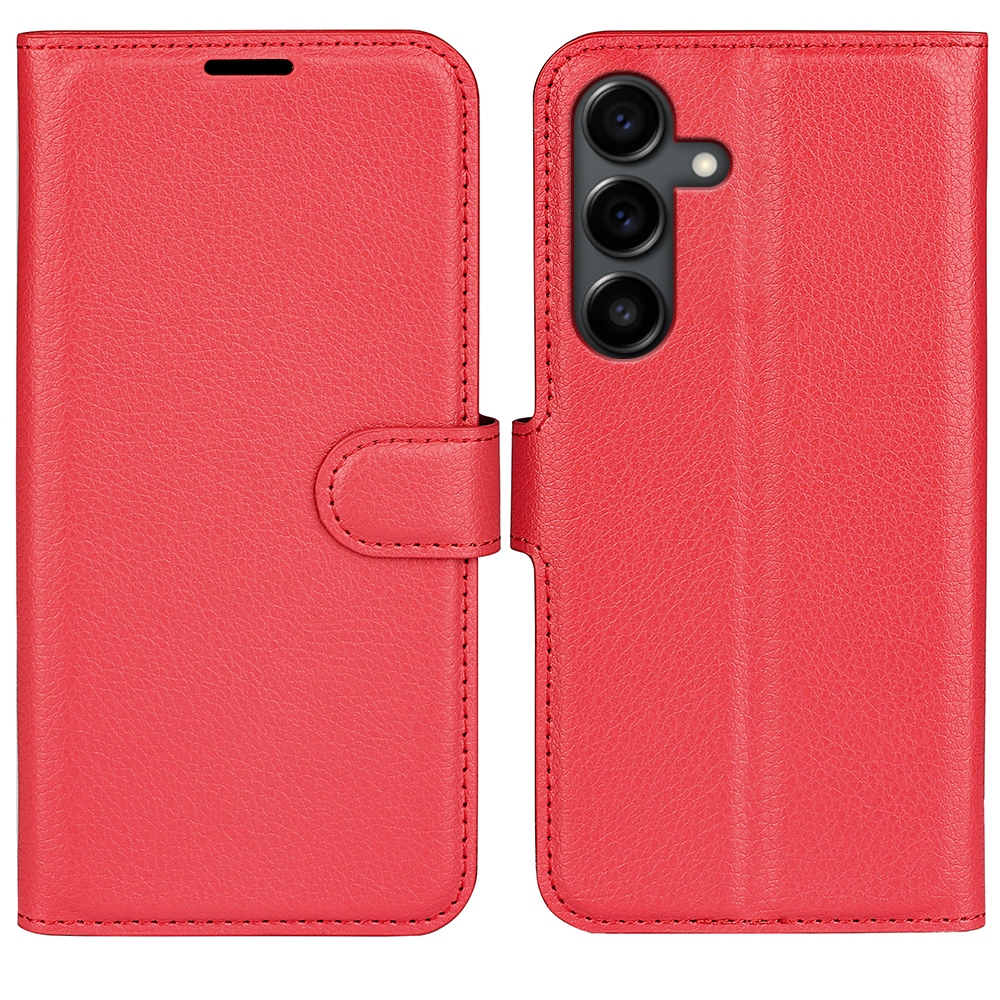 Litchi knižkové púzdro na Samsung Galaxy S25 FE - červené