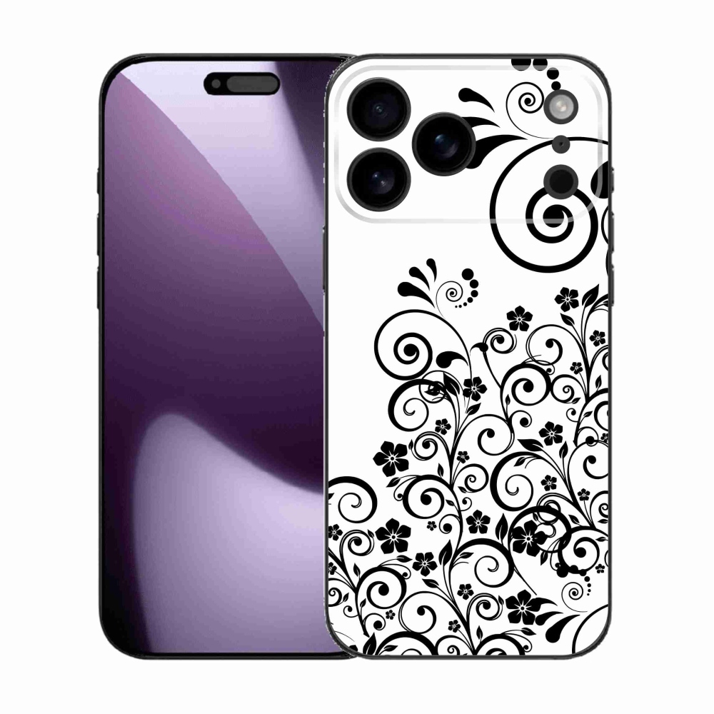 Gélový kryt mmCase na iPhone 17 Pro Max - čiernobiele kvetinové vzory