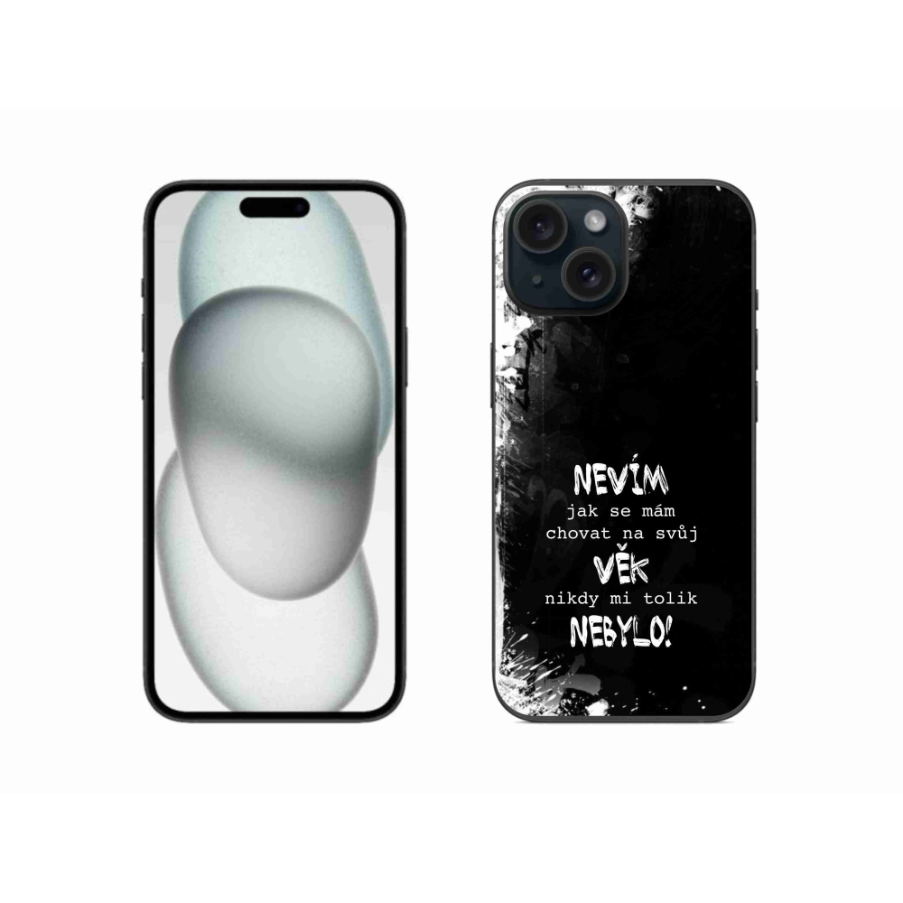 Gélový kryt mmCase na iPhone 15 - vtipný text 14 čierne pozadie