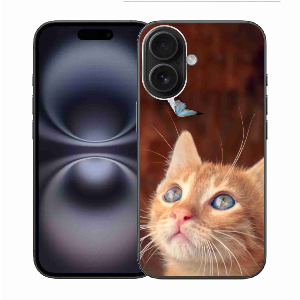 Gélový kryt mmCase na iPhone 16 - motýľ a mačiatko